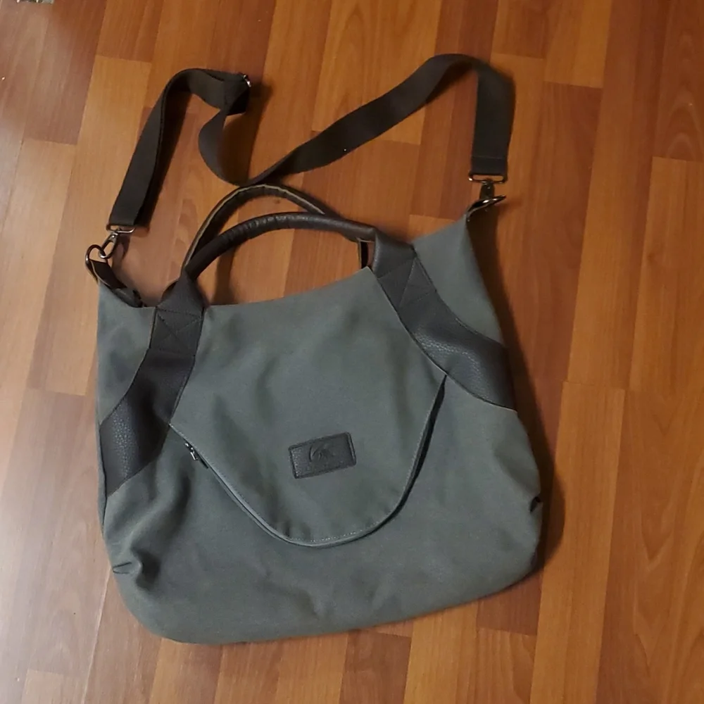 K2 Classic Fashion Crossbody khaki Tote/ messenger bag Canvas/Leather 19x16